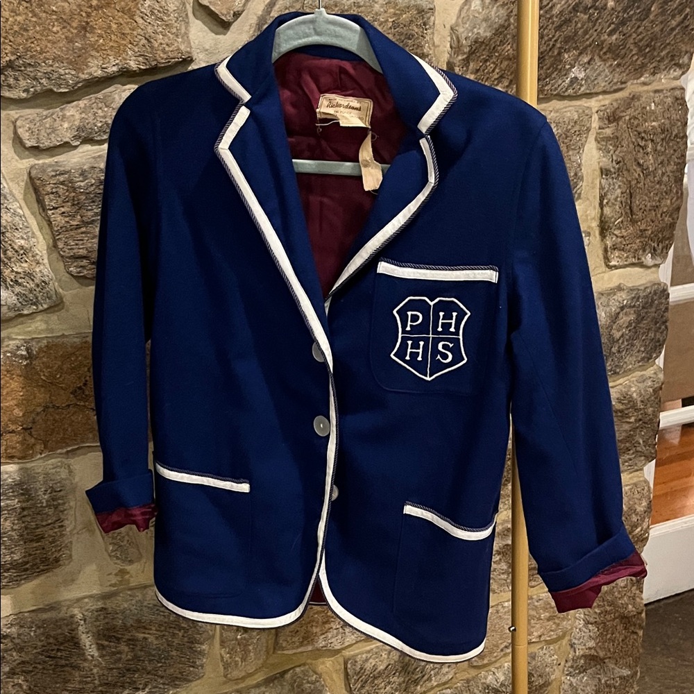 Vintage 50s Made to Order School Navy Blue Blazer with White Trim
